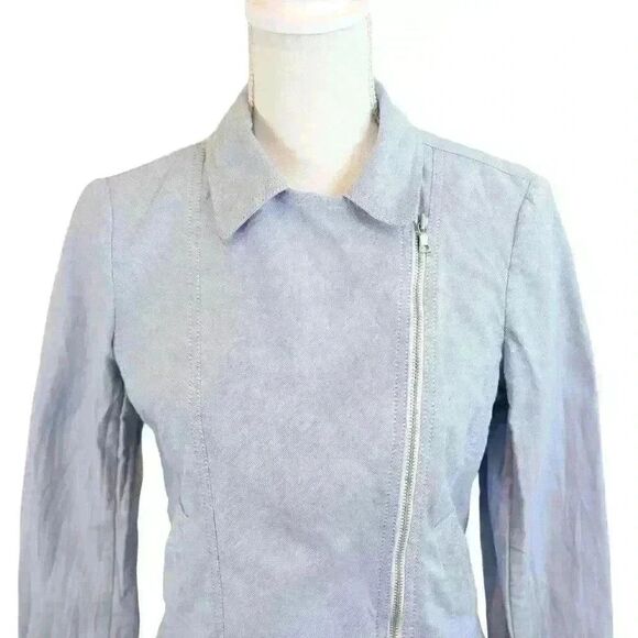 Ann Taylor Baby Blue Denim Cropped Jacket Asymmetrical Zip Size Small Petite - Picture 2 of 7